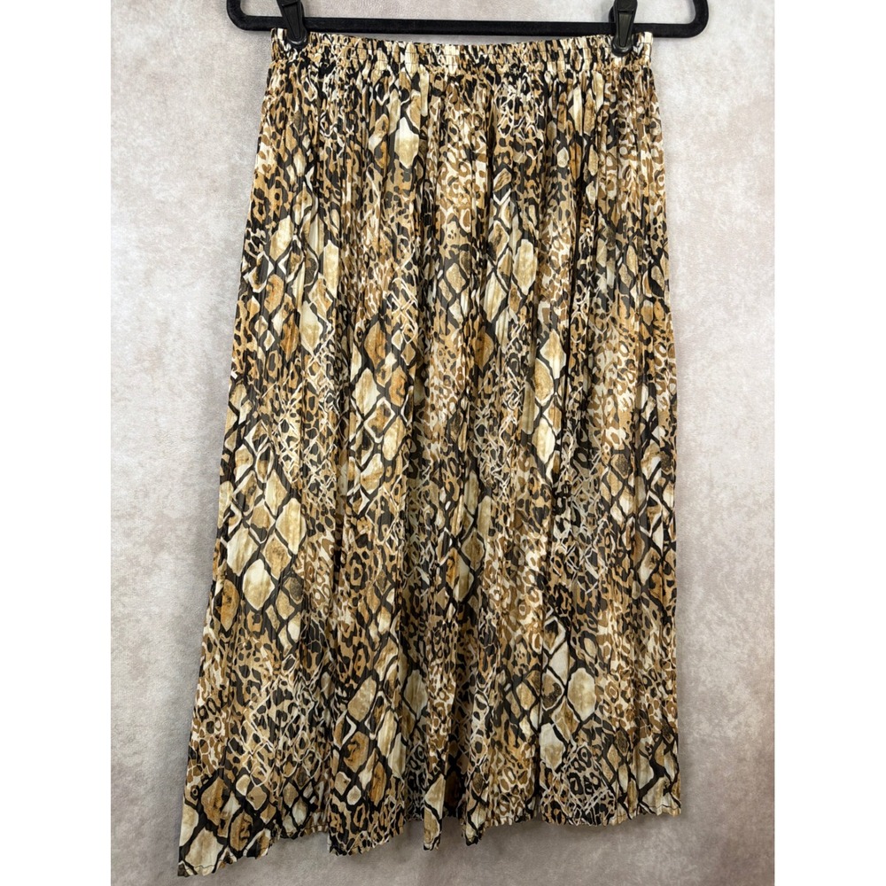 Alfred Dunner Pleated Skirt Women 12P Brown Animal Print Snake Leopard Midi